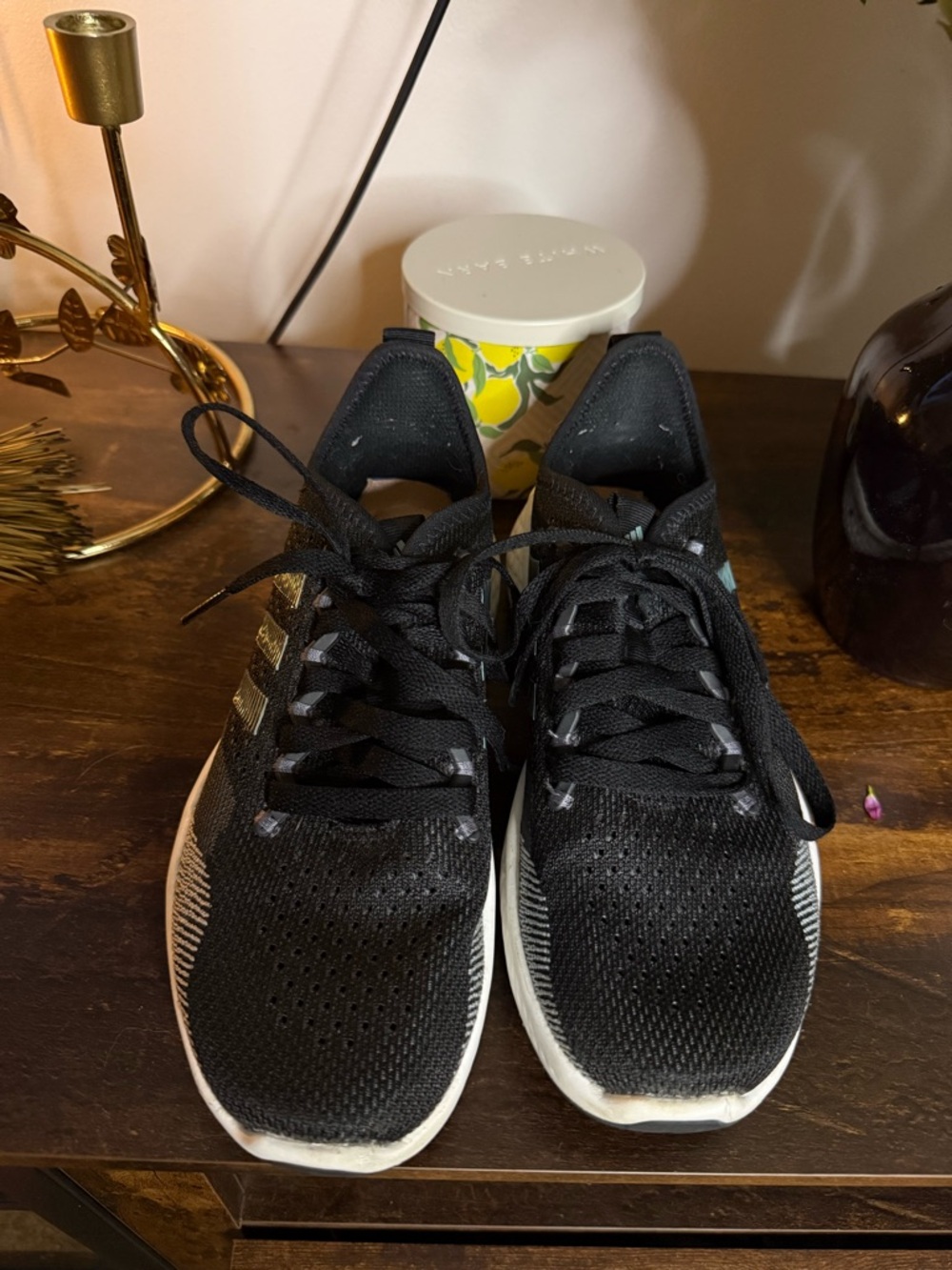 adidas Black Knit Sneakers with Mint Stripe Accents - Picture 2 of 3